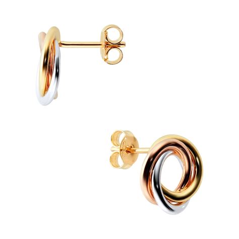 9485 p.com|Goldsmiths 18ct Tri Colour Stud Earrings 7.55.9485 